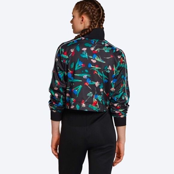 Adidas Originals BELLISTA Black Floral Print Cropped Trefoil Track Jacket - Picture 2 of 16